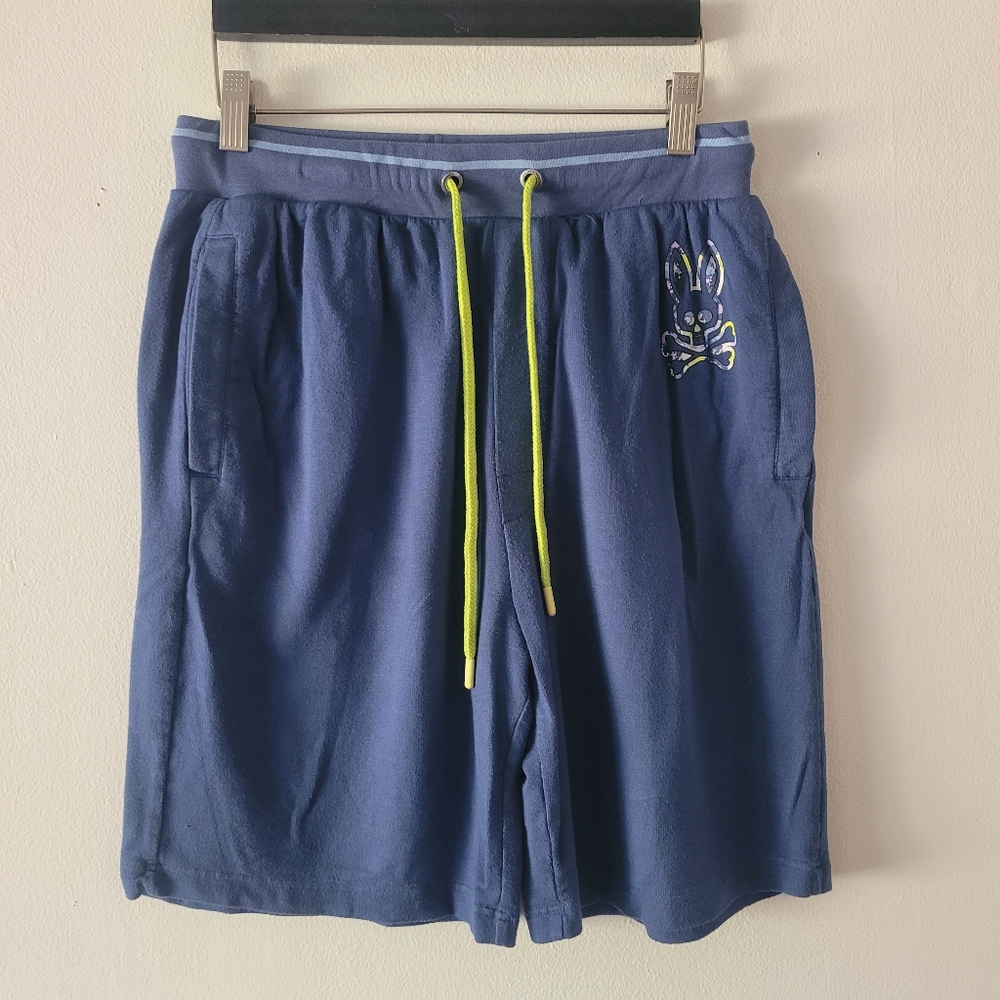Psycho Bunny Mens Pull On Drawstring Lounge Shorts Blue Green Small Casual Soft